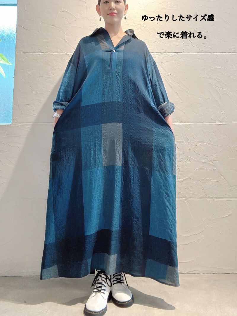 BlueCheckマキシワンピース