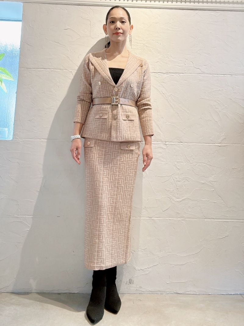 BeltSetニットジャケット＋ニットスカートSetup