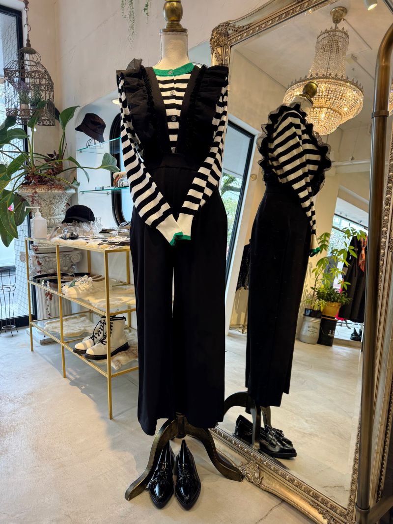 TulleフリルVLineサロペットパンツ