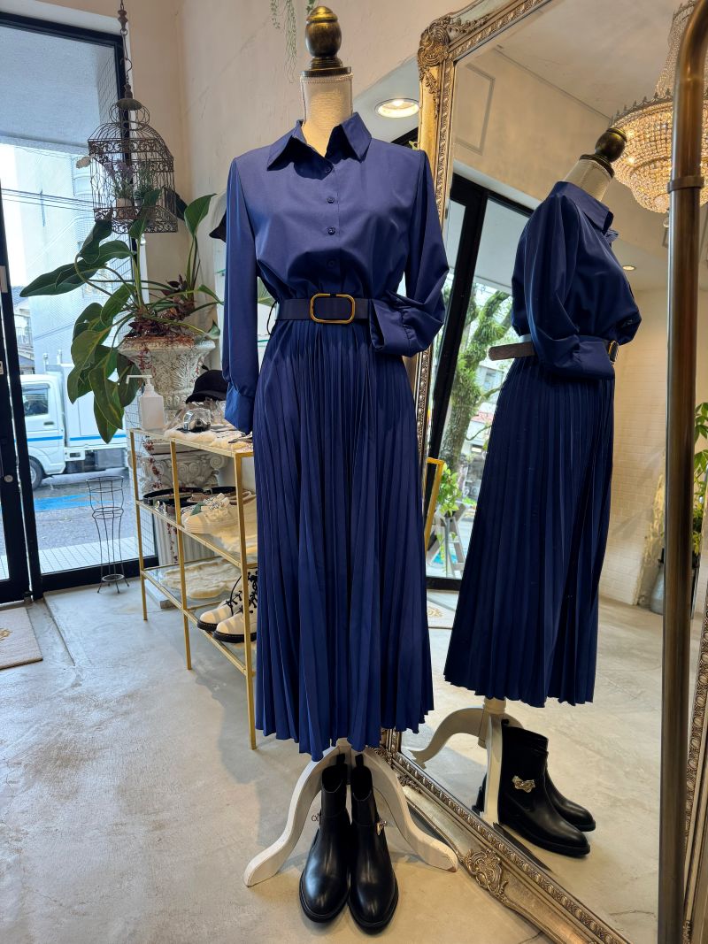 RoyalBlueプリーツスカートワンピース