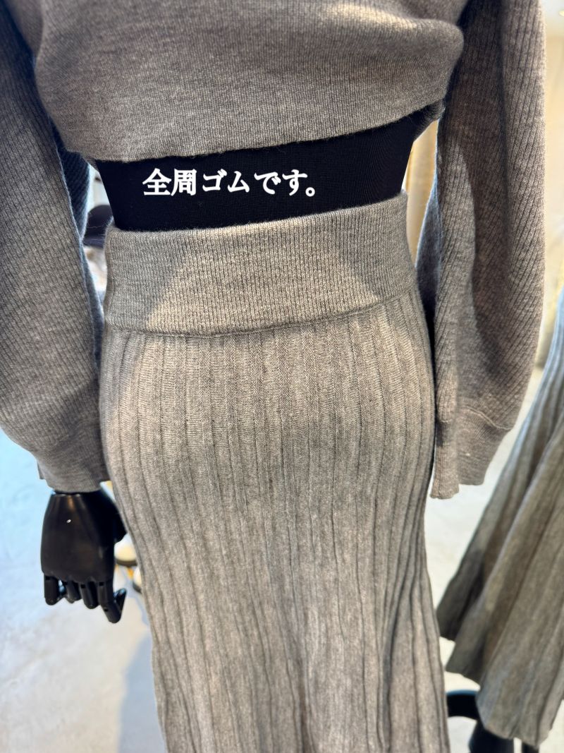 CrossVラインニット+ニットプリーツスカート2点Set