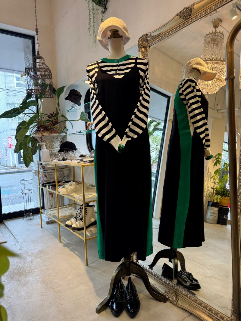 SideGreenLineサロペットパンツ