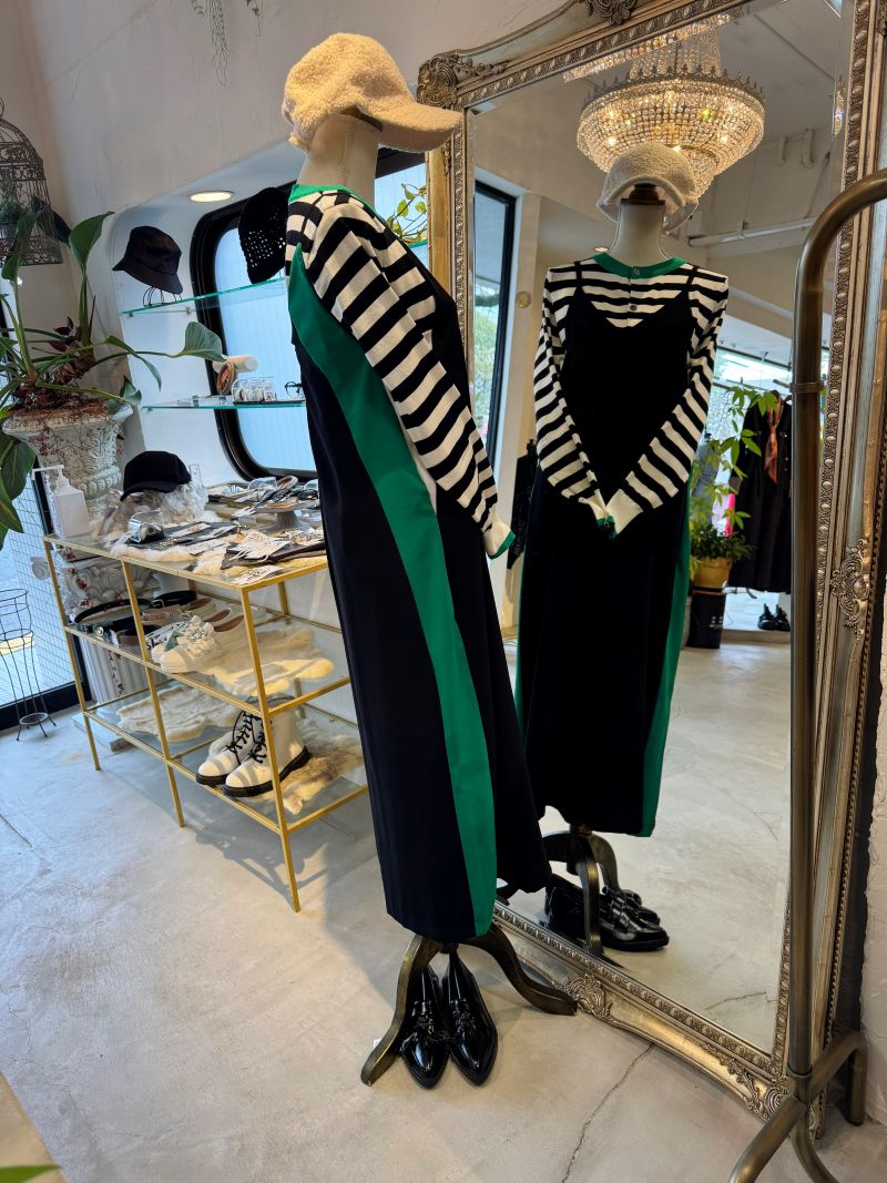 SideGreenLineサロペットパンツ