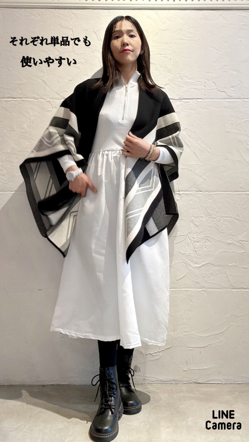 Capeショール＋ニット＋ニットパンツ3点Set