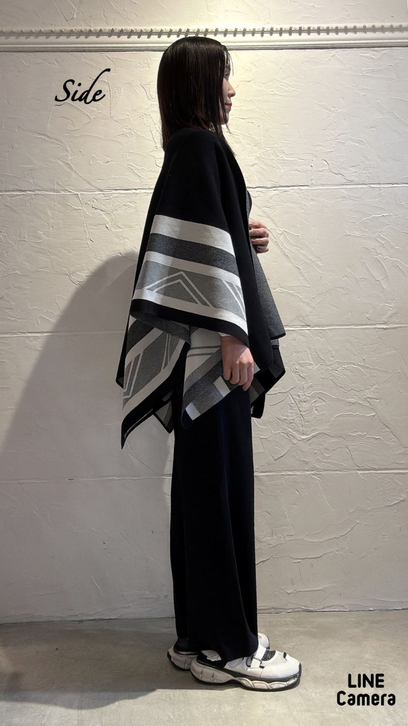 Capeショール＋ニット＋ニットパンツ3点Set