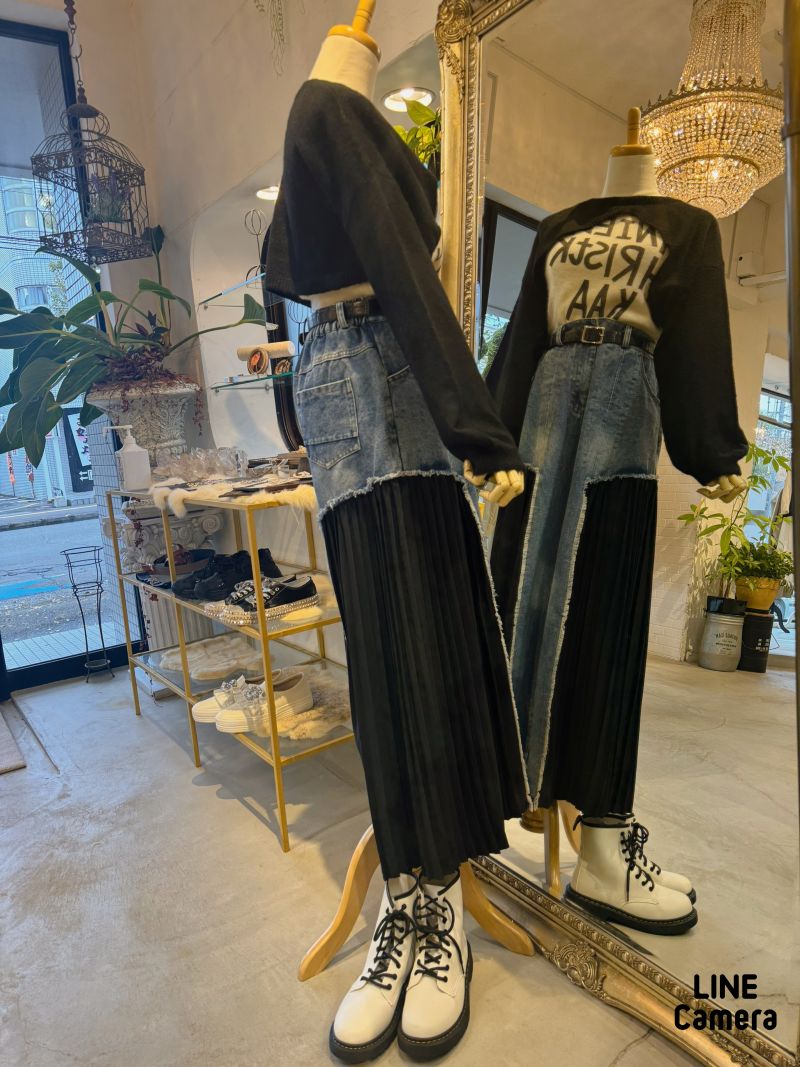 Sideプリーツデニムパンツ