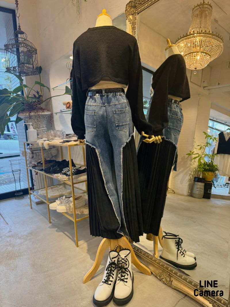 Sideプリーツデニムパンツ
