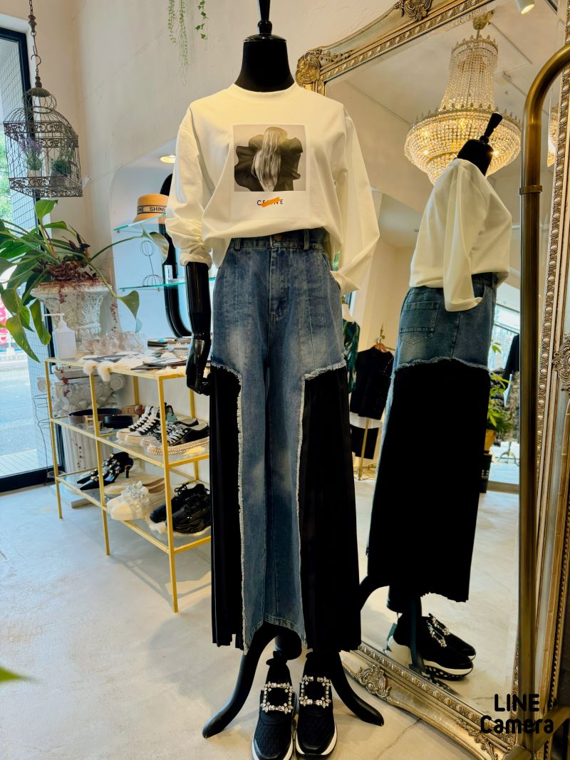Sideプリーツデニムパンツ