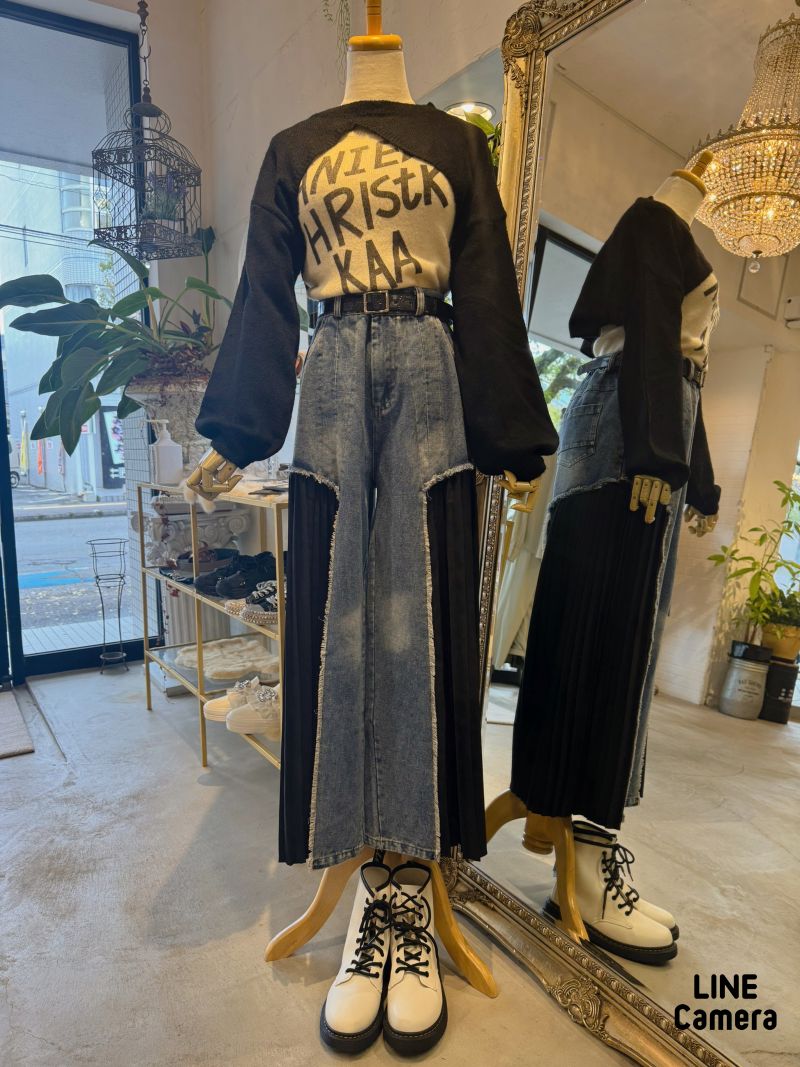 Sideプリーツデニムパンツ