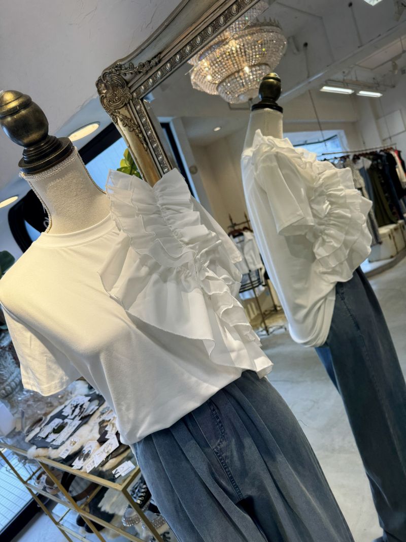 OneshoulderフリルTシャツ