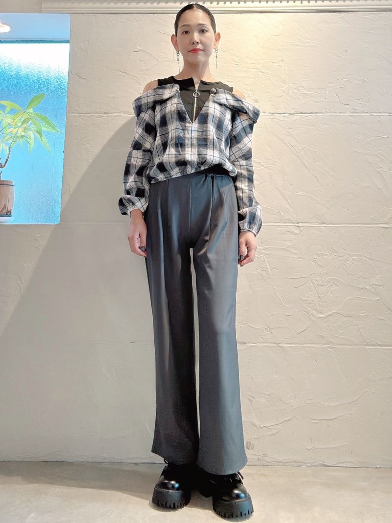 Zipperタンク×ShoulderOpenチェックシャツ