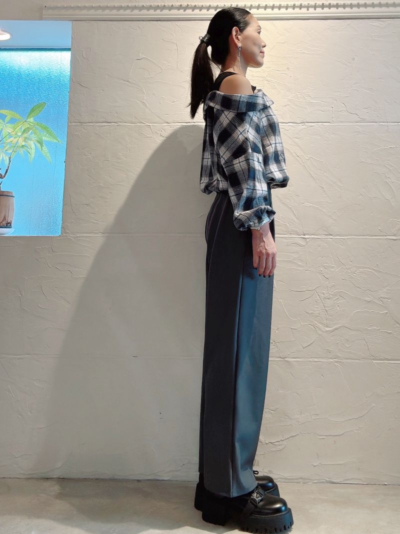 Zipperタンク×ShoulderOpenチェックシャツ
