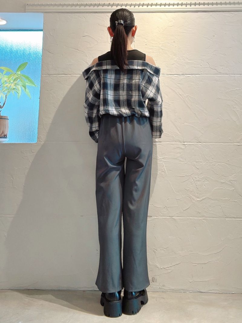 Zipperタンク×ShoulderOpenチェックシャツ