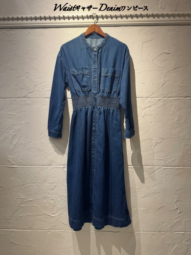 WaistギャザーDenimワンピース