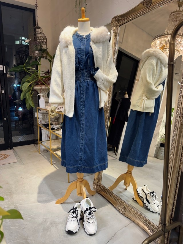 WaistギャザーDenimワンピース