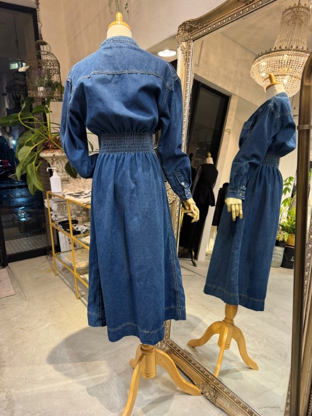 WaistギャザーDenimワンピース