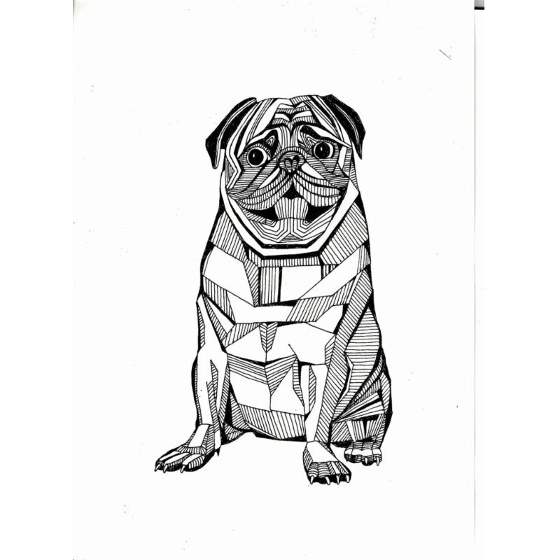 パグ❤️ 犬　原画　鉛筆画　絵画　手描き　イラスト　ハガキサイズ！！ パグ 鉛筆画 絵 - メルカリ