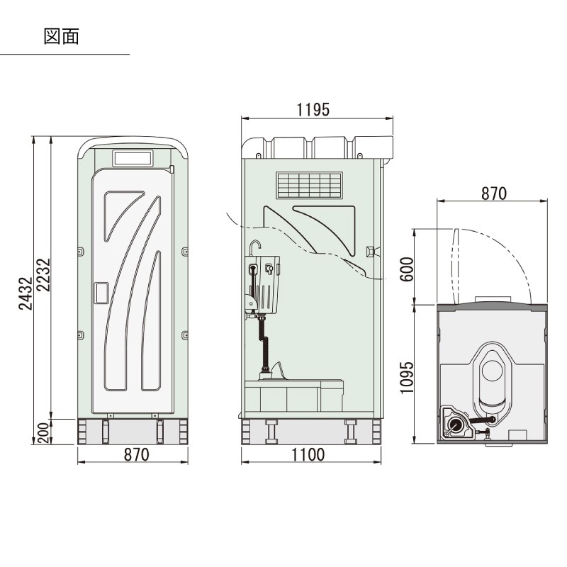 仮設トイレ　和式　水洗　「ＡＵトイレ」　ＡＵGＹー１Ｗ＋１５ＷＳ　架台付