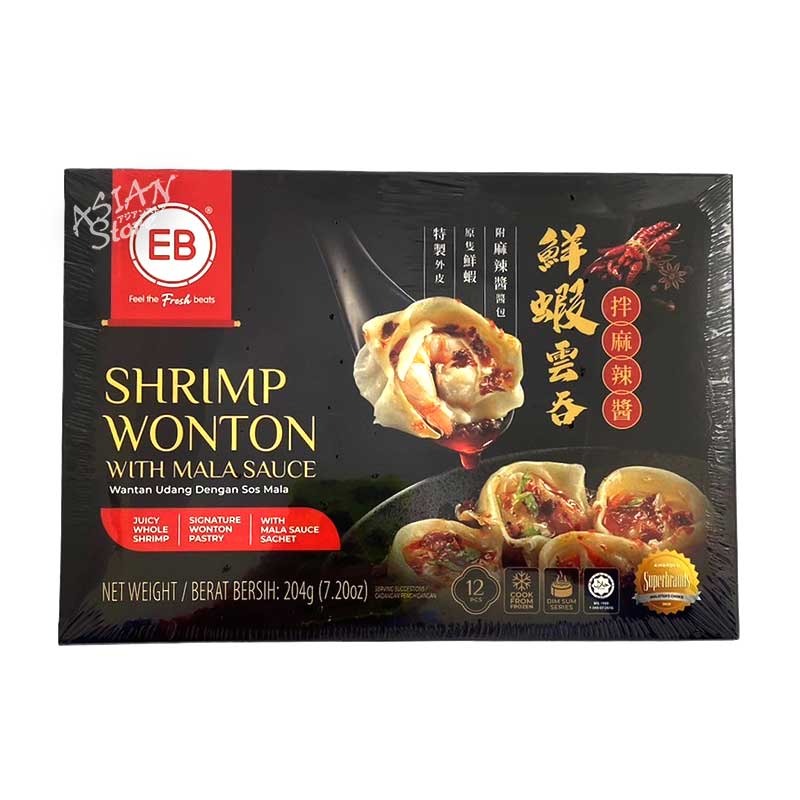 【冷凍便】マレーシア エビワンタン マーラー風味/馬来西亜 EB 鮮蝦雲吞拌麻辣醤 204ｇ