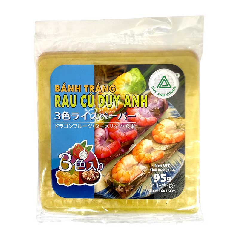 【常温便】3色ライスペーパー生春巻きの皮／越南3色春巻皮 3色米粉片95g（約18枚/16cm）