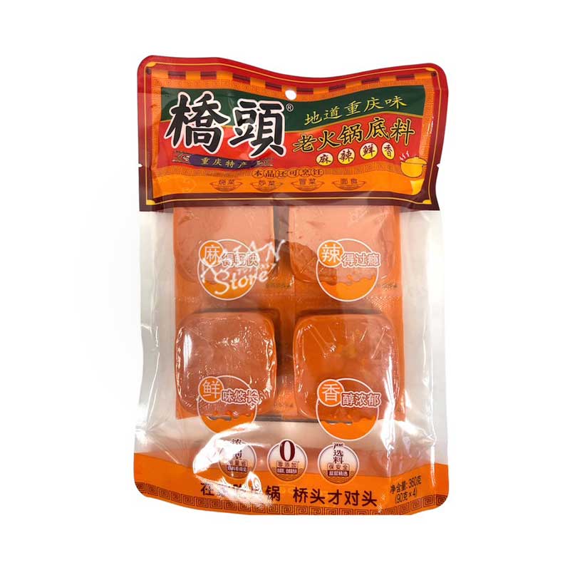【常温便】橋頭 麻辣火鍋の素 4割れ（マーラー）／橋頭 火鍋底料４個入り 360g（90g×4）　