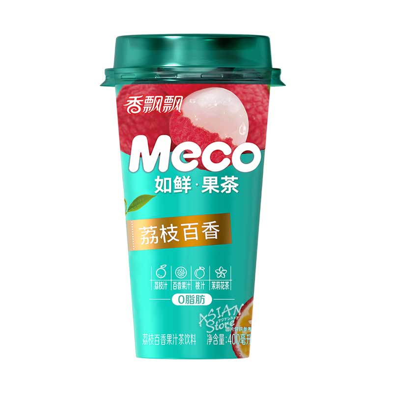 【常温便】Meco ライチパッションフルーツジュース 果汁入り茉莉花茶／Meco 茘枝百果 果汁茶飲料 400ml