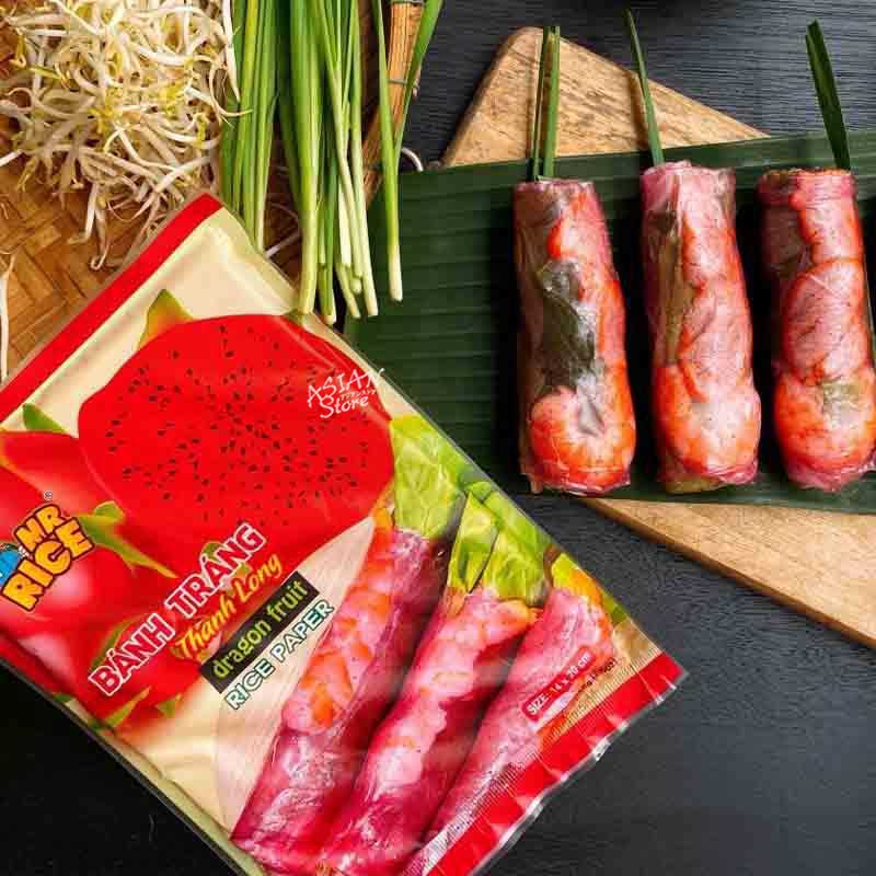 【常温便】ベトナム ドラゴンフルーツライスペーパー 生春巻きの皮／MRRICE越南 火龍果春巻皮 米粉片 200g（14×20cm）