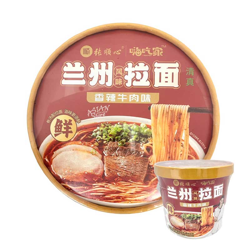 【常温便】 海吃家　即席蘭州ラーメン（カップ）／海吃家　蘭州拉面（香辣牛肉味） 165g（めん110g）（碗）
