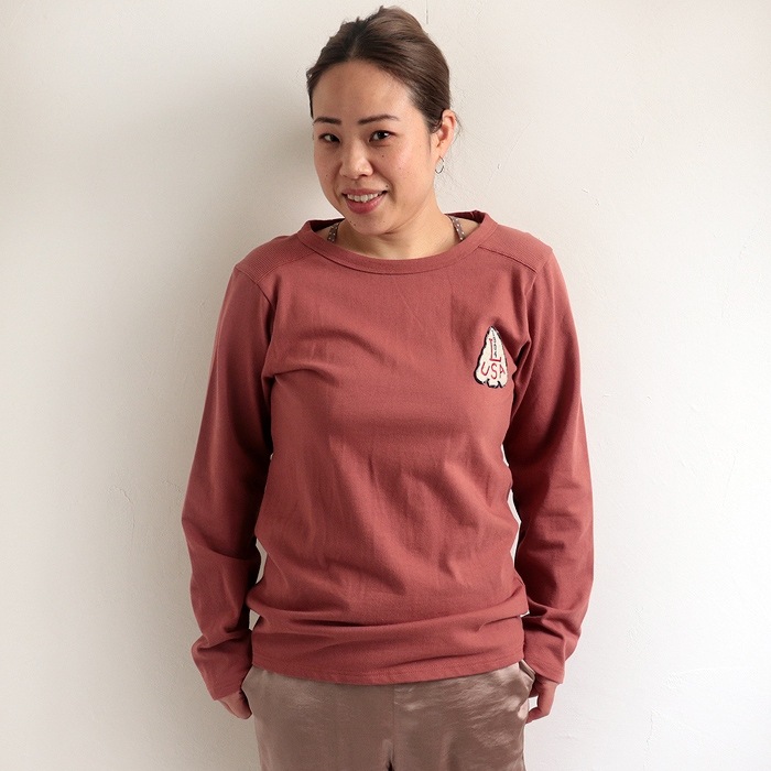 ツリーワッペン ボーダー無地長袖Tシャツ