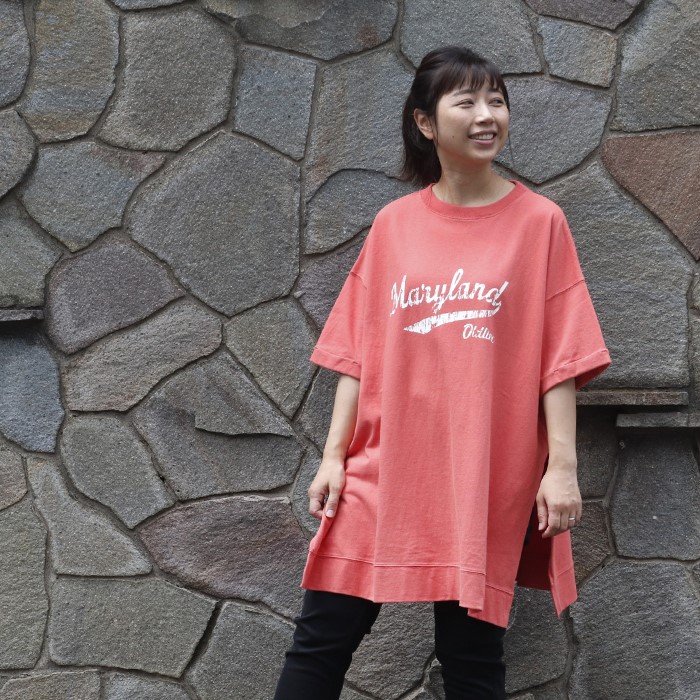 [Last One SALE] Maryland プリント スリット入り チュニック丈　Tシャツ