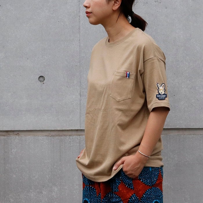 【新色】 袖メガネうさぎ ミニワッペン ポケットつき BIG Tシャツ|トップス|Asrabbit