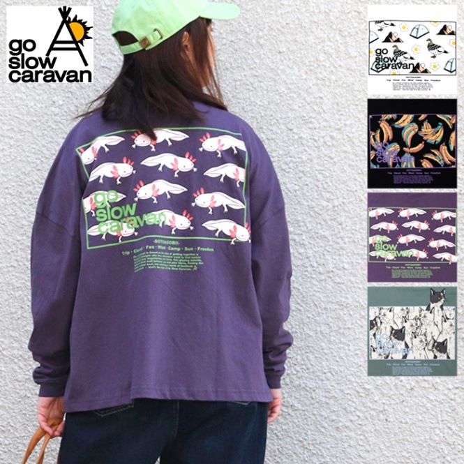 go slow caravan | USA/C スクエアLOGOバックプリントミドルTEE (WOMENS)