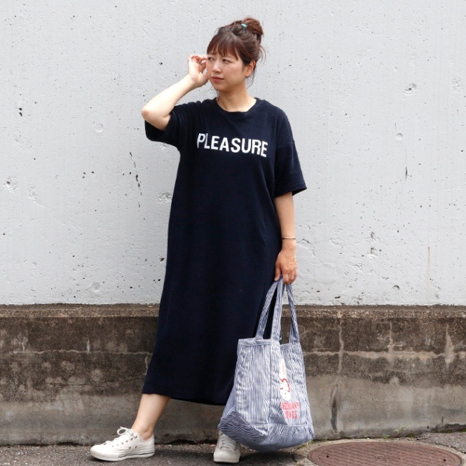 PLEASUREプリント パイル 半袖 スリット入り ワンピース