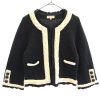 トゥービーシック ノーカラー ニット　ジャケット 2 ブラック×ホワイト TO BE CHIC カーディガン レディース 【221230】 古着 【PD】|その他ジャケット|アウター
