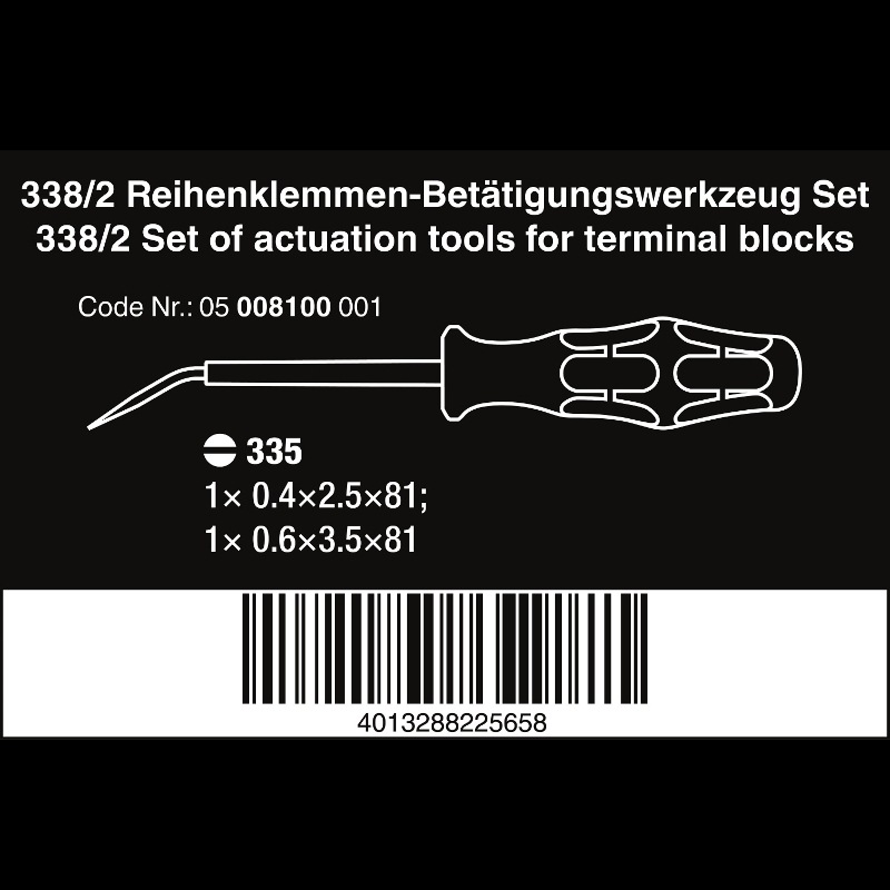 Wera 338/2 Actuation Tool For Terminal Blocks Spring Cages - 2 Piece Set, Chrome-Vanadium, Anti-Roll Handle, 05008100001