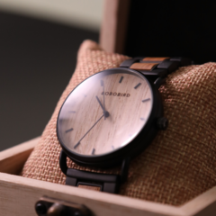 【クオーツ式】2種針(ブラック/シルバー） メンズ　木製腕時計