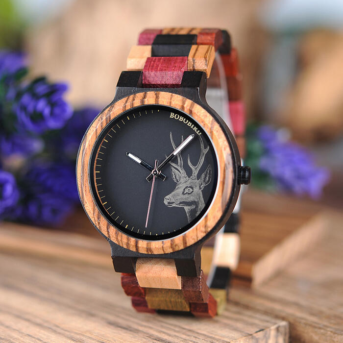 【クオーツ式】レディース 木製腕時計