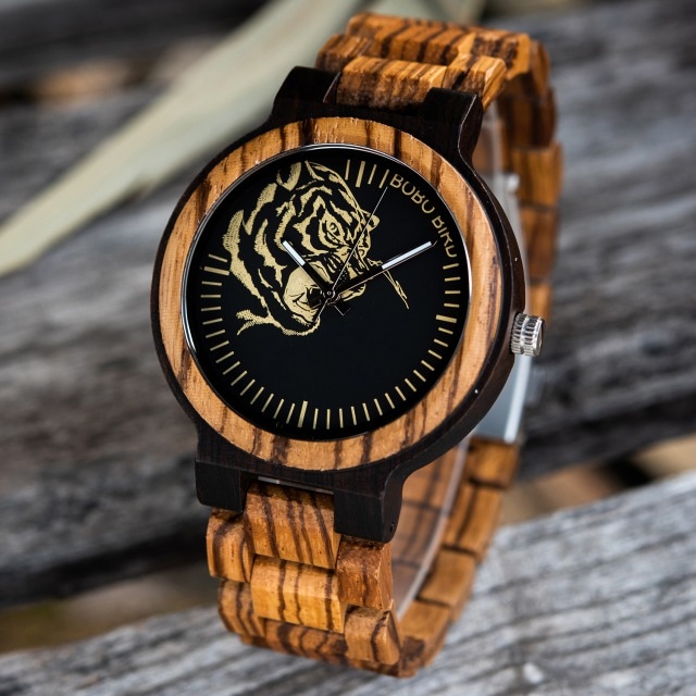 【限定モデル クオーツ式】  メンズ 木製腕時計 虎