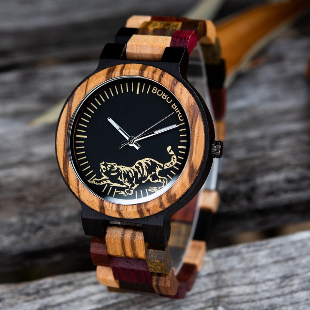 【限定モデル クオーツ式】  メンズ 木製腕時計 虎
