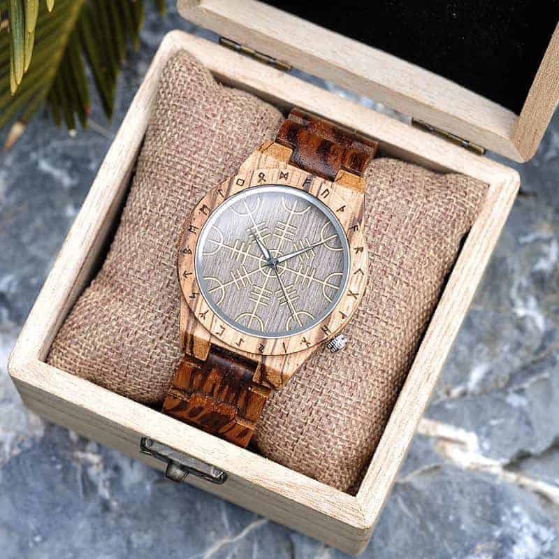 【クオーツ式 】メンズ ルーン文字 木製腕時計
