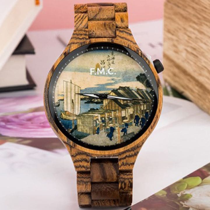 【F.M.C. 歌川広重 東海道五十三次　浮世絵シリーズ】メンズ腕時計 浮世絵 JAPAN  品川 クォーツ