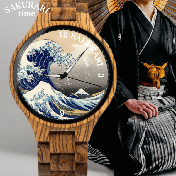 【予約商品】【オリジナル文言可】葛飾北斎 神奈川沖浪裏 メンズ 腕時計 クオーツ式