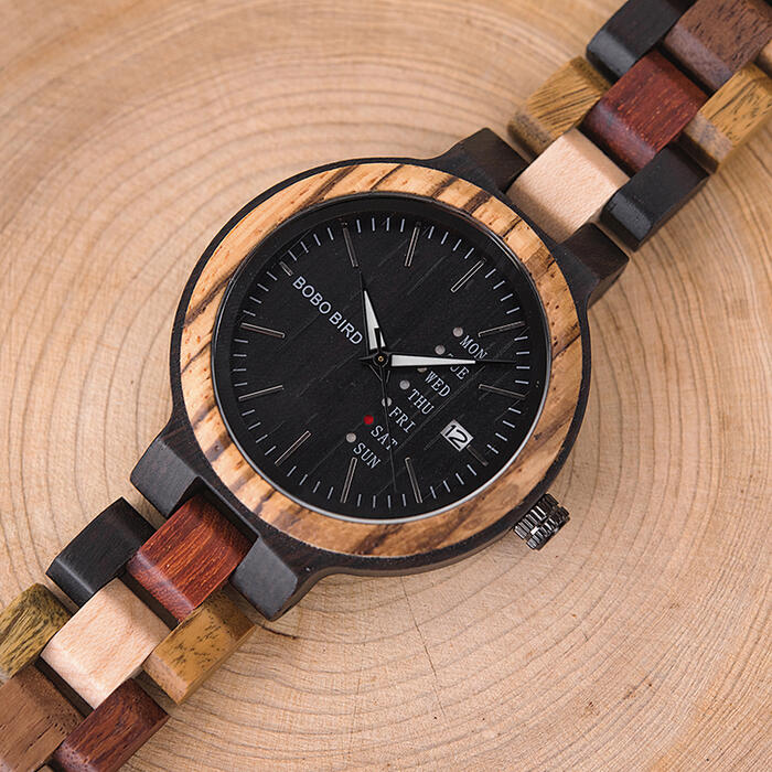 【クオーツ式 カレンダー機能付き】 レディース 木製腕時計