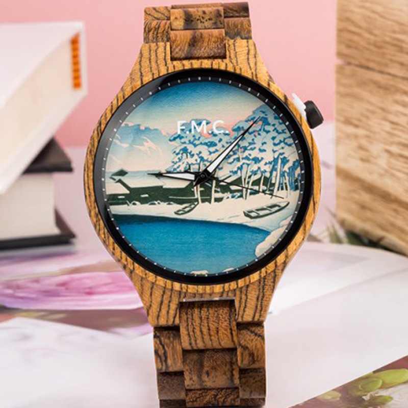限定商品 川瀬巴水 浮世絵シリーズ 】メンズ 木製腕時計 正規品