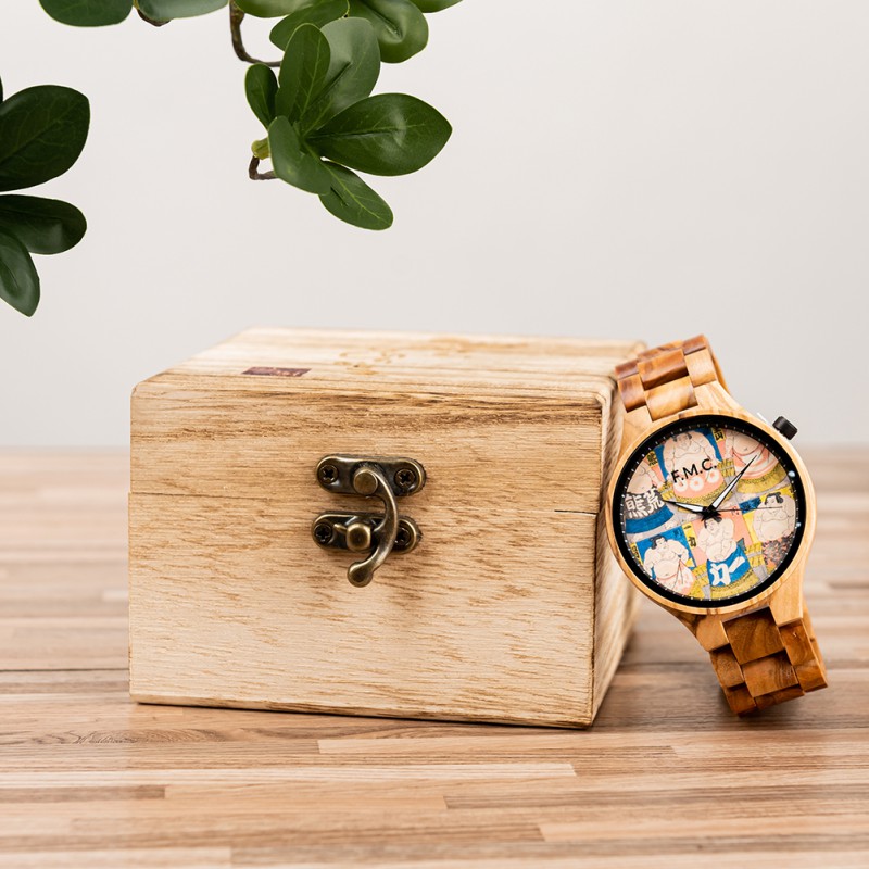 【F.M.C.浮世絵シリーズ　歌川国郷 相撲　】メンズ 木製腕時計 浮世絵 JAPAN 歌川国郷 相撲 すもう 錦絵 クォーツ アレルギー