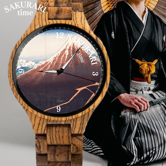 【予約商品】【オリジナル文言可】葛飾北斎 山下白雨 メンズ 腕時計 クオーツ式