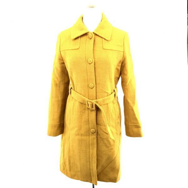 ビームス×ハリスツイード★ピュアウール/ロング丈ステンカラーコート【Women's size-M/黄色】 Ray BEAMS/×HARRIS TWEED◆BA975L|Coats, Jackets &