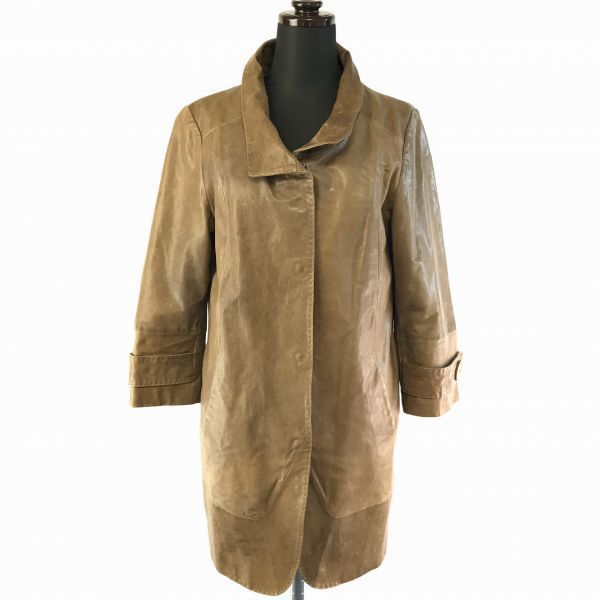 イタリア製羊革使用★本革/ラムレザーコート【Women's size-M/茶系】比翼仕立て/スナップボタン/裏地総ドット柄◆BC302W|Coats, Jackets & Vests|Women's 