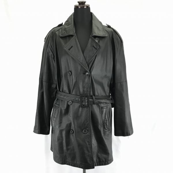 セッテ アルコバレーノ★本革/カウレザー/トレンチコート【Women's size-L/黒】牛革/腰ベルト/エポーレット/SETTE ARCOBALENO◆BC118W|Coats, Jackets 
