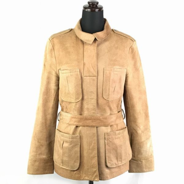 イタリア製★autoiuette★本革/スエードレザーコート【40/Women's size-L/茶】ウエストリボン付き/フルジップ/比翼仕立て◆BC438W|Coats, Jackets & Ves